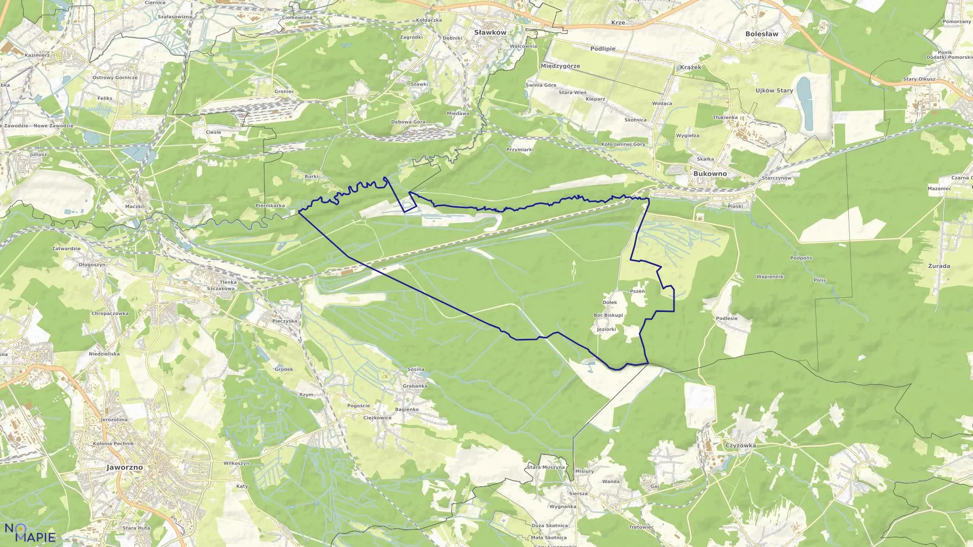 Mapa obrębu Bór Biskupi w mieście Bukowno