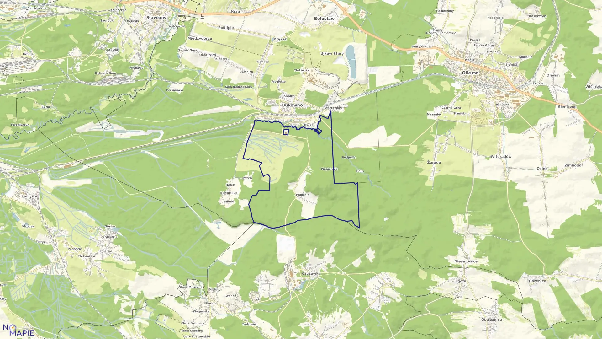 Mapa obrębu Podlesie w mieście Bukowno