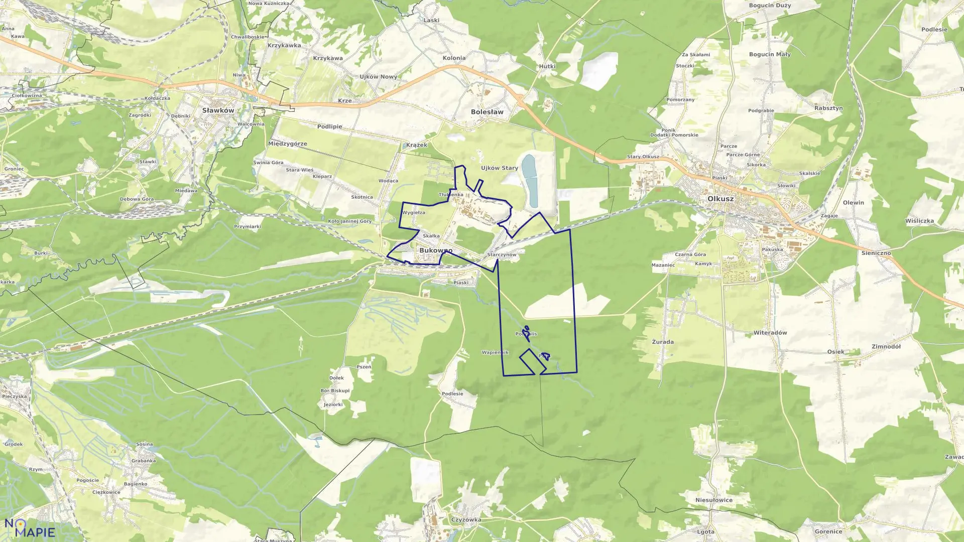 Mapa obrębu Starczynów w mieście Bukowno